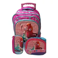 Kit: Mochila Infantil Escolar Estojo Lancheira Com Rodinhas