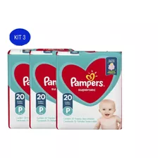 Kit Com 3x20=60 Fraldas Pampers Supersec Atacado Barato P