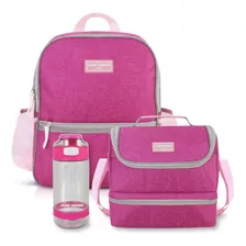 Mochila Bolsa Escolar Lancheira Necessaire Garrafa Squeeze Cor Rosa