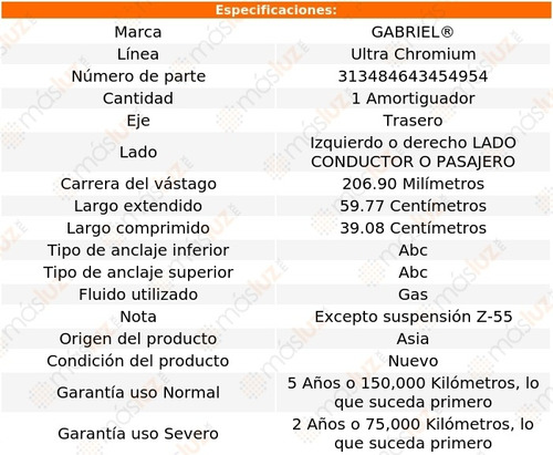 1 Amortiguador Gas Conductor O Pasajero Tra Sonora 07/08 Foto 2