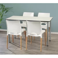 Set De Comedor Mesa Mdf 1,40 + 4 Sillas Apilables 