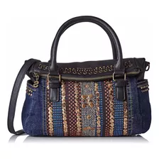 Cartera Nueva Desigual Denim Oscuro Con Negro