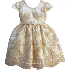 Vestido Dourado Infantil Dama De Honra Luxo 1 A 16 Anos