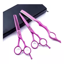 5.5 Inch Pink Hair Cutting Scissors Set With Razor, Leather 