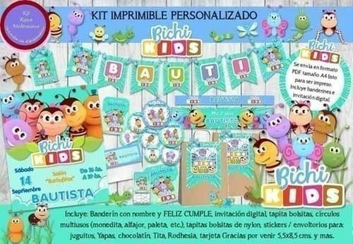 Kit Imprimible Candy Bar Bichikids Bichi Kids Cumpleaños