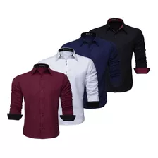 Kit 4 Camisas Social Masculina Slim Blusa Longa Atacado Lisa