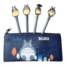 Kit Estojo Com 4 Canetas Amigo Totoro Anime Papelaria Fofa