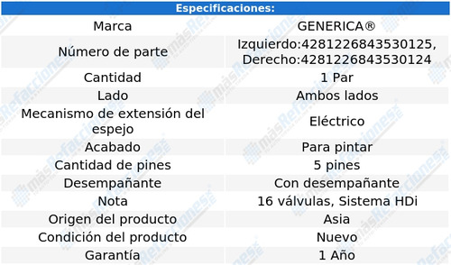 2 Espejos Elect C/desemp Generica 307 Del 2001 Al 2005 Foto 2