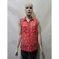 Blusa Rosa Patricia Foster Estampa Aves Tam Pp P Bom Estado