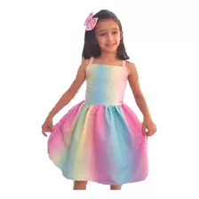 Vestido Infantil Colorido Popit Unicórnio Tiedye Cor+ Brinde