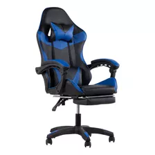 Silla De Escritorio Kingshouse Gamerred Gamer Ergonómica Negra Y Azul Con Tapizado De Cuero Sintético