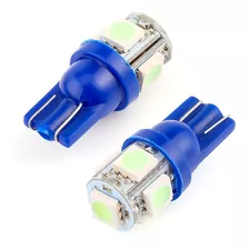 02 Lampadas Automotiva Cor Azul Soquete T10 5 Leds