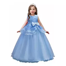 Vestido Longo Infantil Festa Daminha Debutante Branco Azul