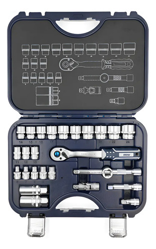 Set Llaves Tubo Bremen 26 Pzs Enc 3/8 Milimetros 7938 Dgm Azul