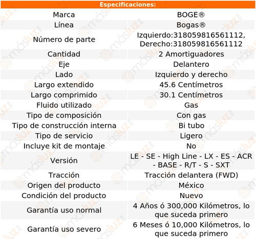 Kit 2 Amortiguadores Gas Del Neon L4 2.0l 00/05 Boge Bogas Foto 2