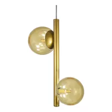 Lustre Pendente Figo Ouro - 2 Globos Esfera De Vidro Âmbar