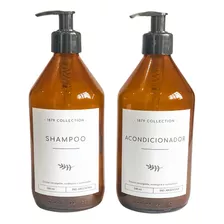Set Dispenser Vidrio Ambar Shampoo-acondicionador 500 Ml