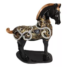 Enfeite Estátua Luxo Cavalo Em Pé C/ Strass P/ Decoração 