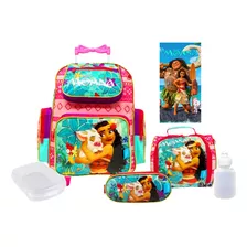 Kit Mochila Rodinhas Feminina Original Moana + Brindes