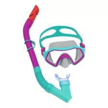 Kit Snorkel + Mascara Juvenil Crusader Duráveis Para Natação Cor Verde E Rosa