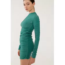 Vestido Manga Larga Lurex Cuello Polera Bajo Emma - Mirona