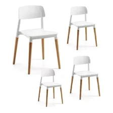 Pack 4 Sillas Diseño Escandinavo Novara Milan Base Madera Color De La Estructura De La Silla Blanco