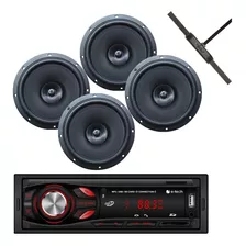 Kit Radio Bluetooth Carro+antena Interna+ 2 Pares 6 Pol