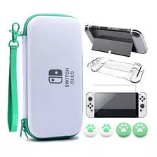 Bolso Funda Estuche Mica Vidrio + Grips Nintendo Switch Oled