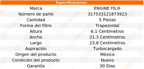 Paq 5 Filtros De Aire Xc70 3.0l 6 Cil 2009/2015 Engine Fil Foto 2