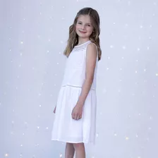 Vestido De Niña Bordado Blanco (2 A 12 Años)