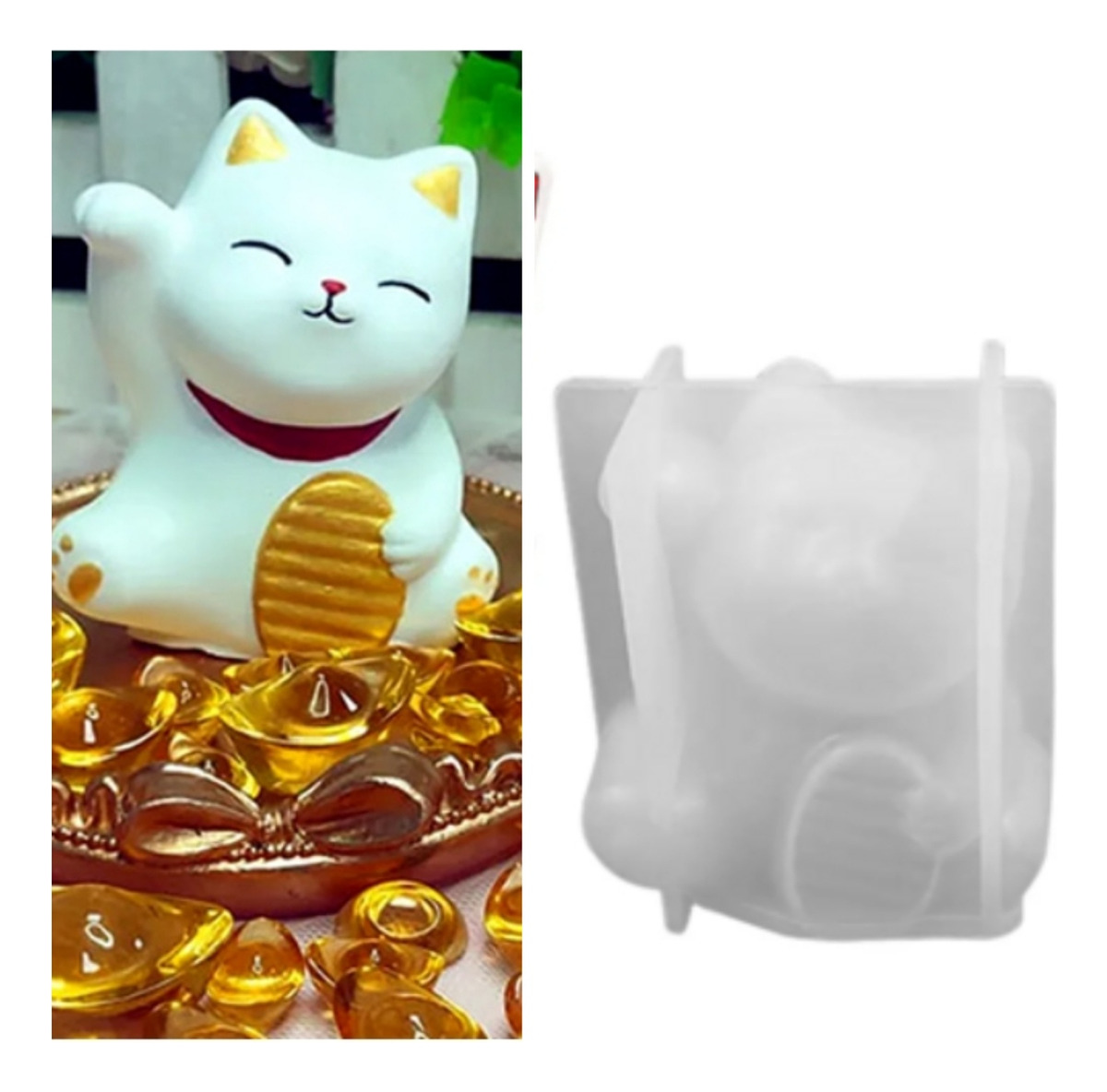 Molde Silicona Gato De La Suerte Fortuna  3d 