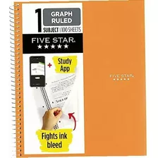 Five Star Cuaderno En Espiral, 1 Tema, Papel Rayado Color Naranja