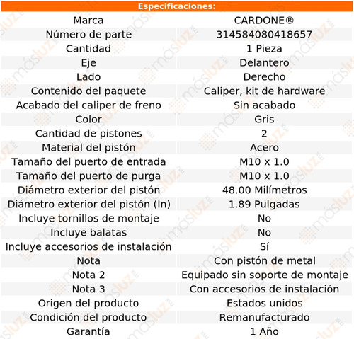 (1) Caliper O Mordaza Del Der Acura Mdx 14/16 Cardone Foto 5