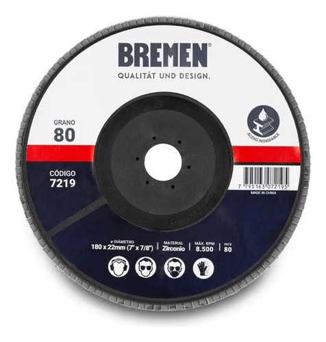 Disco Flap Bremen 180 Mm Zirconio X 10 U. Metales Inox Dgm Color Gris Grano 80