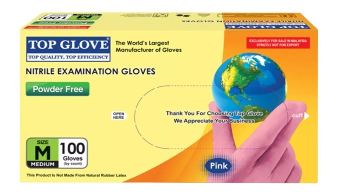Guantes Nitrilo Rosa Caja X 100 Top Glove Calidad Superior