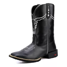 Bota Texana Country Masculina Bico Quadrado Em Couro