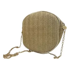 Bolsa Palha Feminina Cor Creme Com Alça De Correntes Balada