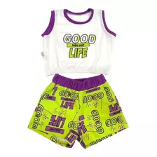 Conjunto Infantil Menina Good Life Verde Neon Cropped Short