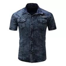 Camisa Militar De Algodón Vaquero Bordada Para Hombre