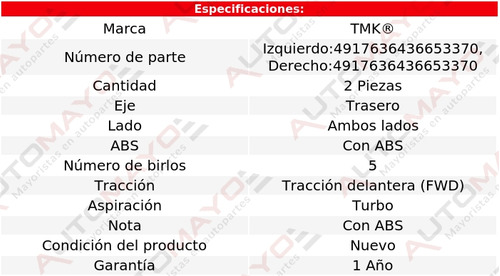 2) Mazas Traseras Con Abs Tmk Vento L4 1.6l 2014-2019 Foto 2