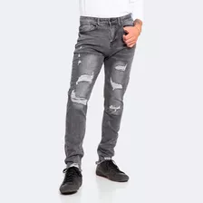Jeans Hombre Skinny Gris Focalizado Con Destroyer