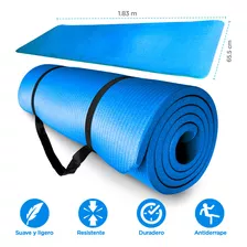 Tapete Yoga Pilates Fitness Ejercicio Portátil 15mm Grosor Color Azul