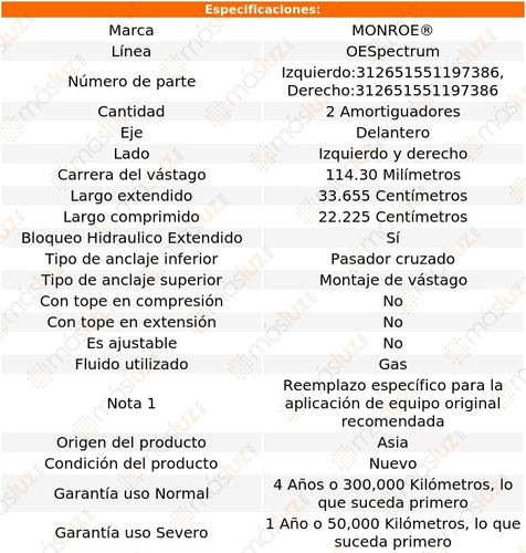 Kit 2 Amortiguadores Del Gas Oespectrum Ventura 75/77 Foto 3