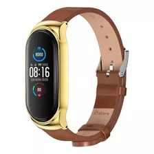 Correa Cuero Compatible Xiaomi Mi Band 3 Y 4 Metal Marron-g