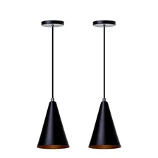 Kit 2 Pendentes Cone P Preto Com Cobre Alumínio Decoração 110v/220v