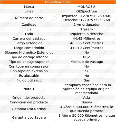 (1) Amortiguador Tra Oespectrum Gas Der O Izq Slk320 01/04 Foto 2