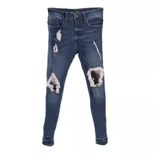 Pantalón Skinny Fit Mezclilla Stretch Obscuro De Hombre Rr