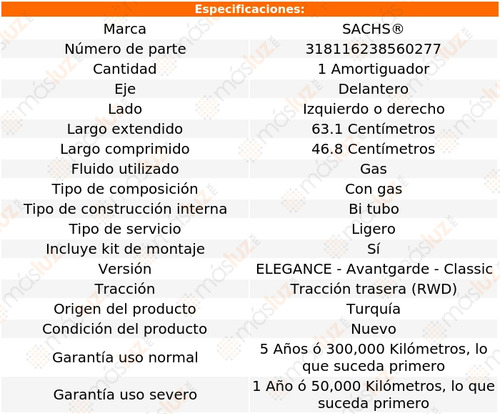 (1) Amortiguador Gas Del Izq/der C320 V6 3.2l 01/05 Sachs Foto 2