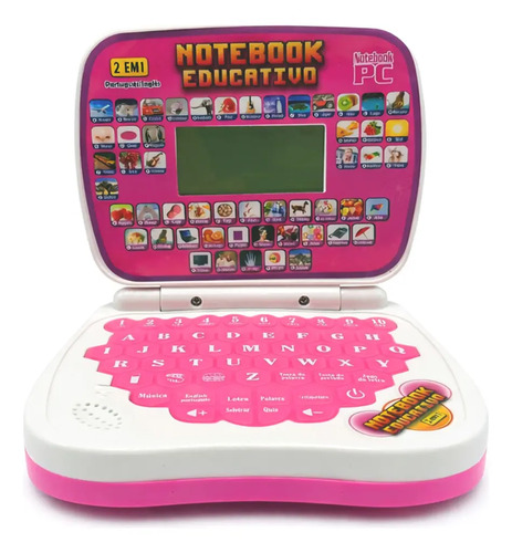 Laptop Infantil Educativo Bilingue Inglês Português Notebook Rosa