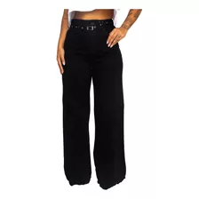 Calça Jeans Modelo Wide Leg Com Cinto Pantalona Feminina